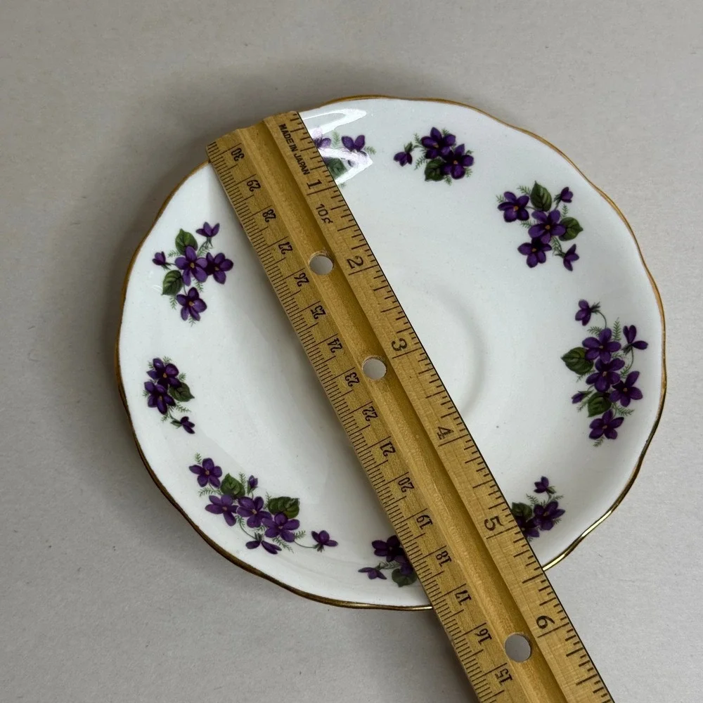 Queen Anne Bone China Saucer Plate Purple Violets Gold Trim England